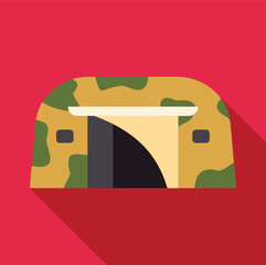 Obraz premium Military tent with camouflage pattern and opening for temporary shelter on a red background