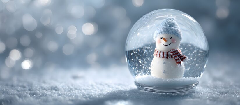 snowman inside a snow globe on a snowy background - Powered by Adobe