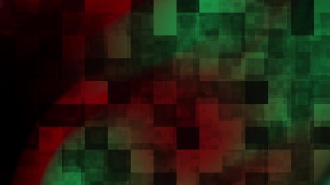 Abstract image displays green, red, and black pixelated squares. Suitable for technology, digital design, and social media concepts.