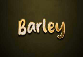 Old gold text effect of word Barley with 3D glossy style Mockup.