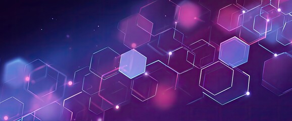 Abstract network of interconnected hexagons on a gradient purple backdrop