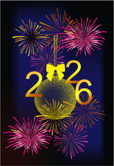 Composition with number and fireworks for New Year