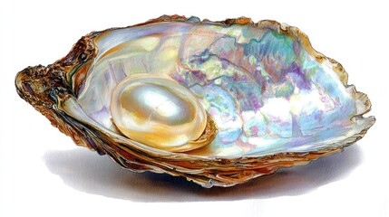 Pearl in iridescent seashell