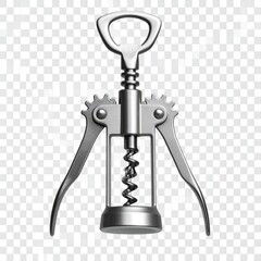 Metal winged corkscrew with screw on a transparent background