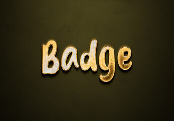 Old gold text effect of word Badge with 3D glossy style Mockup.