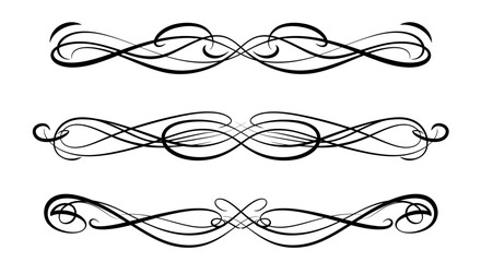 Elegant black ornate flourish dividers and borders, perfect for adding sophisticated style to designs and documents.