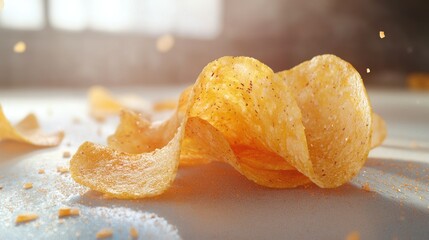 Close up of golden potato chips