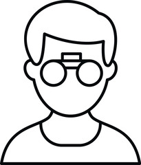 Outline illustration of a man with round glasses representing a user profile icon