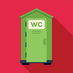 Green portable wc toilet for public outdoor use with long shadow