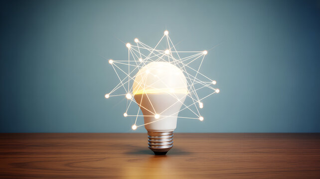 Stunning luminous light bulb with glowing digital network connections symbolizing brilliant innovation and connectivity - Powered by Adobe