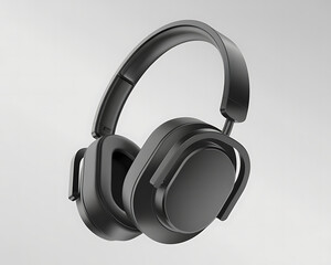 Sleek Black Over- Ear Headphones with Modern Design on a Clean White Background audio music