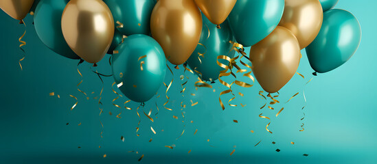 Celebration party banner background with blue and gold balloons, carnival, festival or birthday balloon, blue background, celebration background template