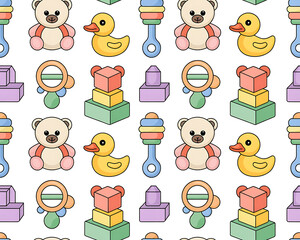 Vibrant Cartoon Baby Toys Pattern Seamless Repeating Playful Childhood Theme image photo