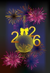 Composition with number and fireworks for New Year