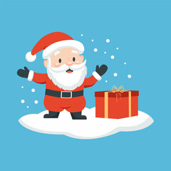 Cute Santa Claus with a gift. Christmas illustration for a card, banner, poster.