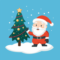 Cute Santa Claus with a Christmas tree. Vector holiday illustration for a card, banner, or poster.
