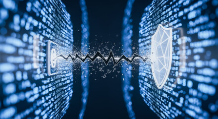 A visual representation of cyber security, illustrating protection and safeguarding of digital data. A shield against cyber threats, digital safety, and information integrity.