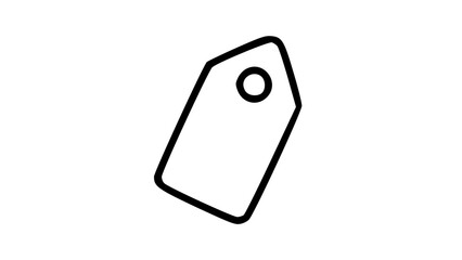 Minimalist black outline icon of a blank rectangular tag with a hole, symbolizing labeling or pricing.
