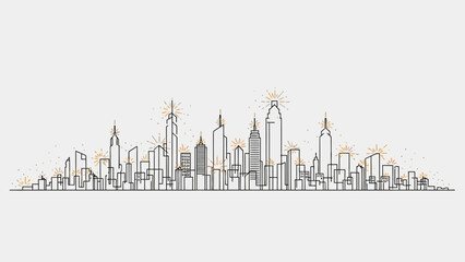 Cityscape Silhouette: A minimalist skyline depiction of a vibrant urban area. Featuring an architectural marvel, capturing a sense of modernity and metropolitan life.