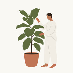 Minimalist Person with Large Houseplant Poster Illustration