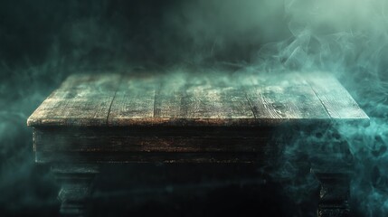 Wooden table in smoky dark environment