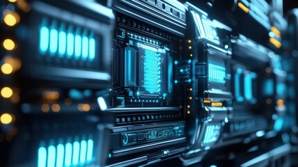 Futuristic technology machine closeup view