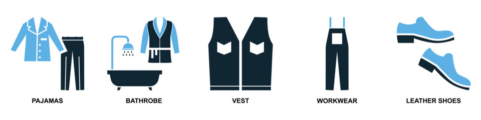 Set clothes icon vector for fashion retail and wardrobe management apps. Symbolizes style, apparel, and dressing choices. Ideal for online shops and laundry services.	
