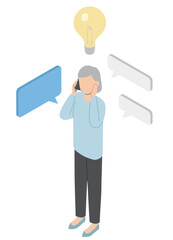 電話で相談するシニア女性・アイソメトリック