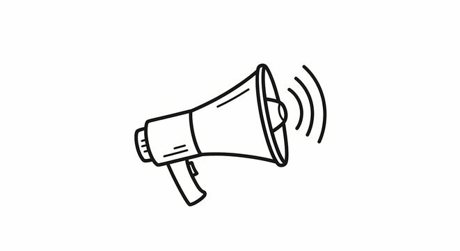 A loud megaphone emitting sound waves in a simple line art illustration