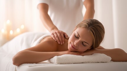 Obraz premium Woman receives massage in relaxing setting during daytime at wellness center