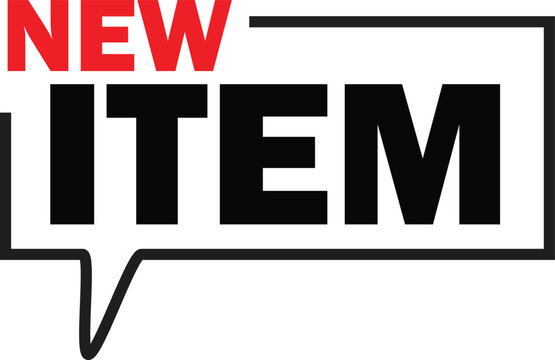 A graphic speech bubble with "NEW" in red and "ITEM" in black, indicating a new product or addition.