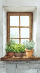 Charming Window Herb Garden: A Serene Retreat with Lush Green Plants Bringing Nature Indoors