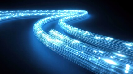 Glowing blue fiber optic cables detail