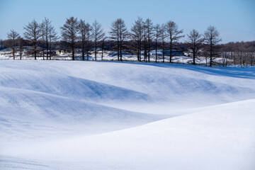Snowy landscape of the hills in winter