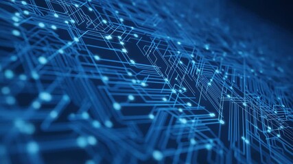 Bright blue circuit board patterns showcase intricate technology design and detail during a futuristic digital scene - Powered by Adobe