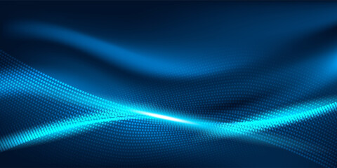 Smooth smoke particle wave, big data techno background with glowing dots, hi-tech concept, blue color eps10