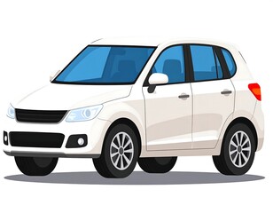 A cartoon-style illustration of a white compact SUV car