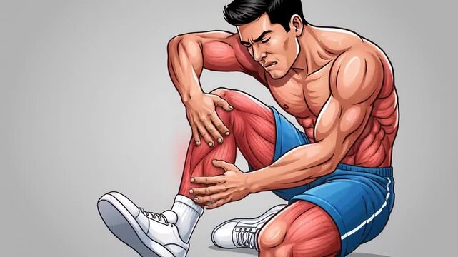 Severe Knee Injury: Muscular Man Gripping His Leg in Intense Pain After Workout