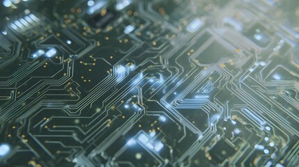 Glowing circuit board reveals intricate pathways of modern technological innovation design