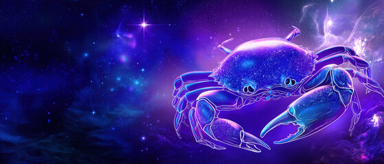 Cancer zodiac sign in a galaxy, space for text, created AI