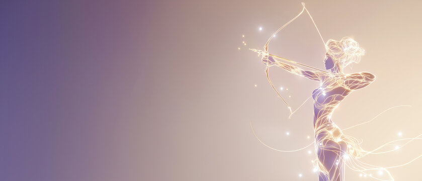Sagittarius shines with glowing celestial lines, created AI