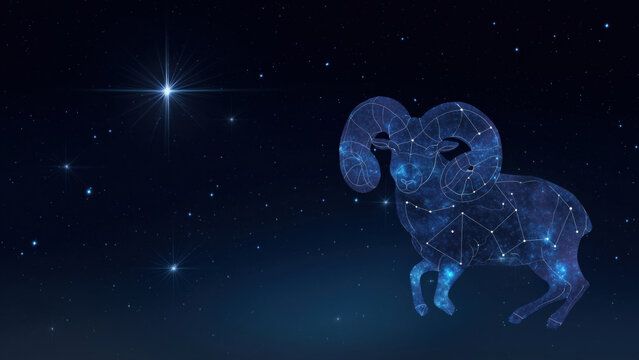 Aries constellation outlined in a starry sky, created AI - Powered by Adobe
