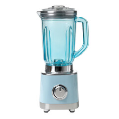Retro pastel blue glass blender with chrome accents isolated on transparent background