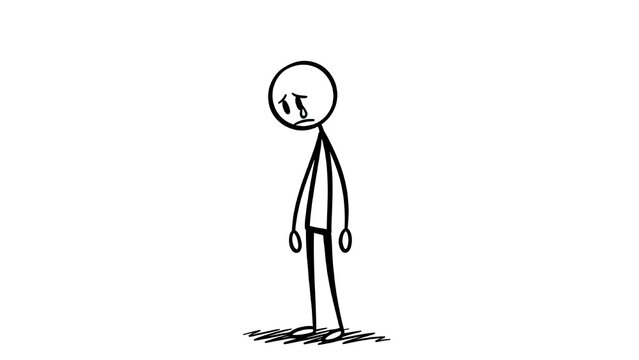 stickman, stick figure, sad stickman, sad stickman illustration, crying stick figure drawing, simple sketch of a sad character, hand drawn cartoon expressing sadness, sad doodle