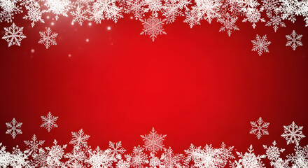 Vibrant red christmas background with classic white snowflake border creating festive frame for holiday promotional posters and invitations