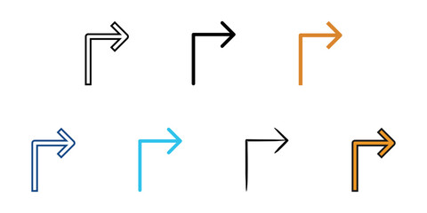 Turn right icon set multiple style vector collection. Editable Stroke 
