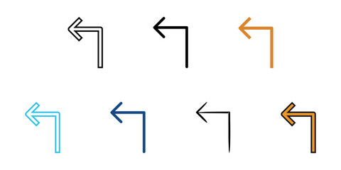 Turn left icon set multiple style vector collection. Editable Stroke 
