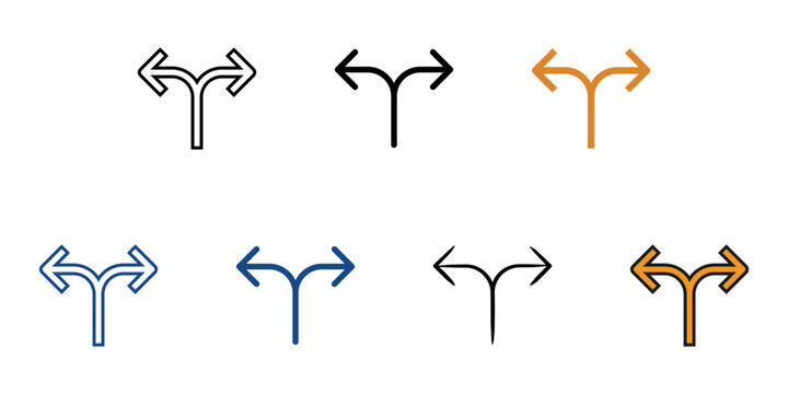 Split arrow icon set multiple style vector collection. Editable Stroke 
