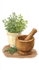 Explore the Natural Beauty of Culinary Herbs with a Mortar and Pestle for Flavorful and Healthy Cooking Adventures