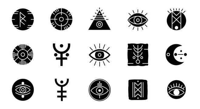 Mysterious occult symbols and esoteric icons representing ancient wisdom spiritual insight and cosmic connection for modern design projects